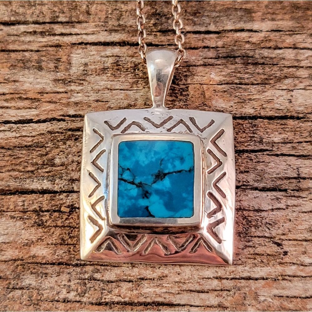 Sterling Chrysocholla Southwestern Design Pendant Necklace